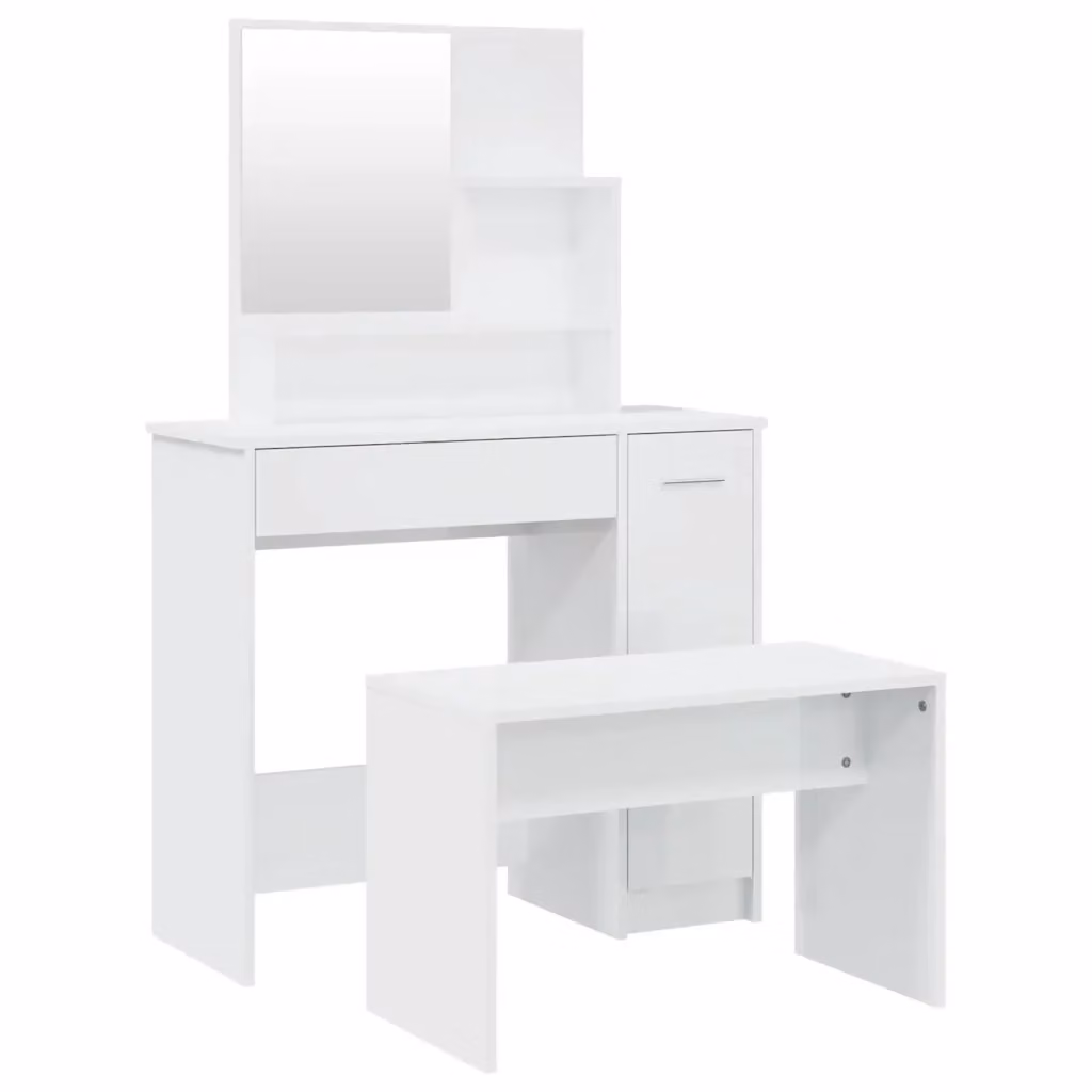 Set Tavolo da Toeletta vidaXL Bianco Lucido L: 86,5 cm, P: 35 cm, H: 136 cm – 2