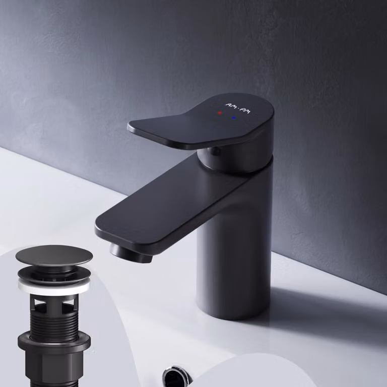 Miscelatore per lavabo, a risparmio idrico, con valvola a pulsante, 79 mm, finitura nera opaca