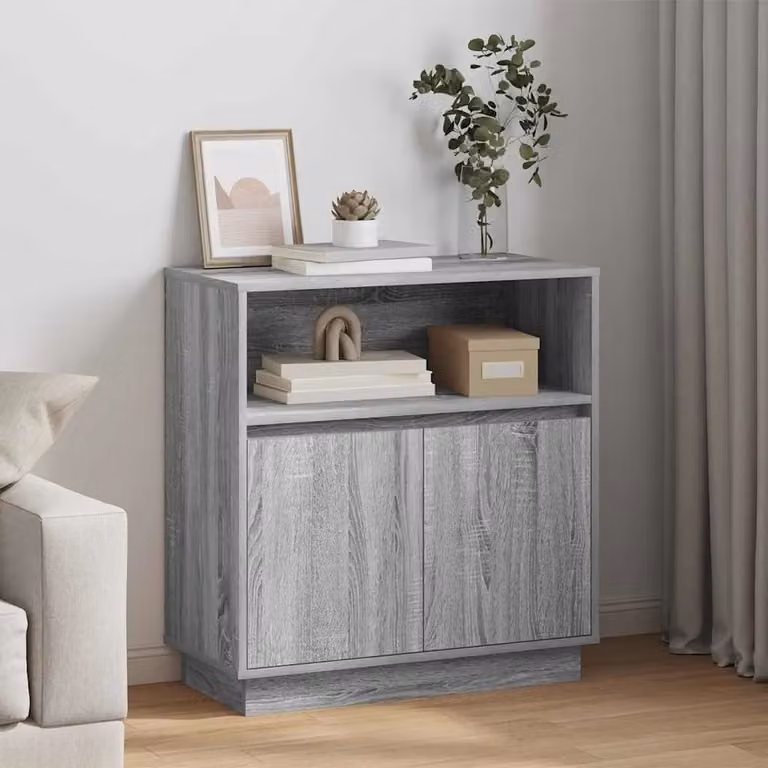 Madia moderna vidaXL con illuminazione LED in legno ingegnerizzato, colore Grigio Sonoma, L: 71 cm, P: 34,5 cm, H: 75 cm