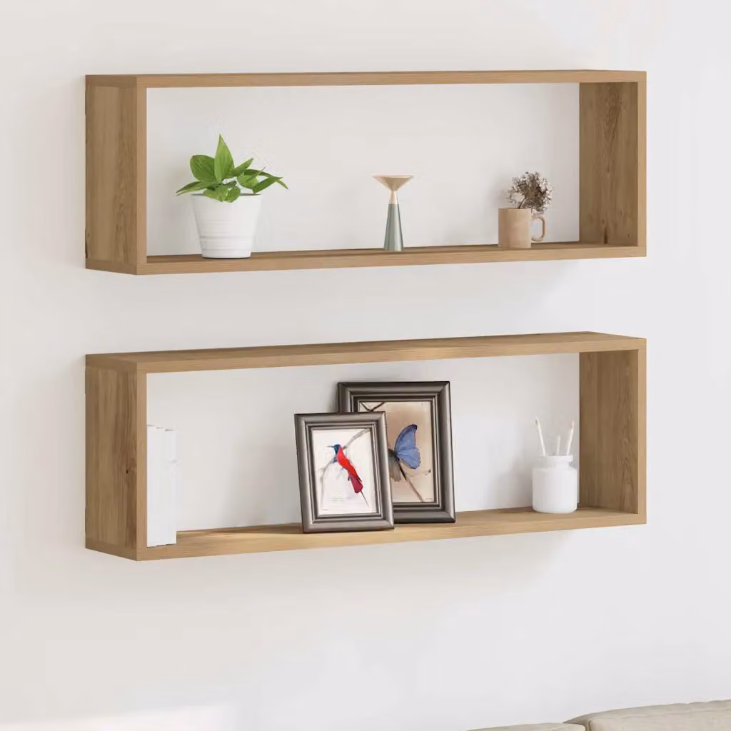 Set di 2 scaffali da parete moderni vidaXL in legno color marrone, L: 80 cm, P: 26 cm, H: 15 cm