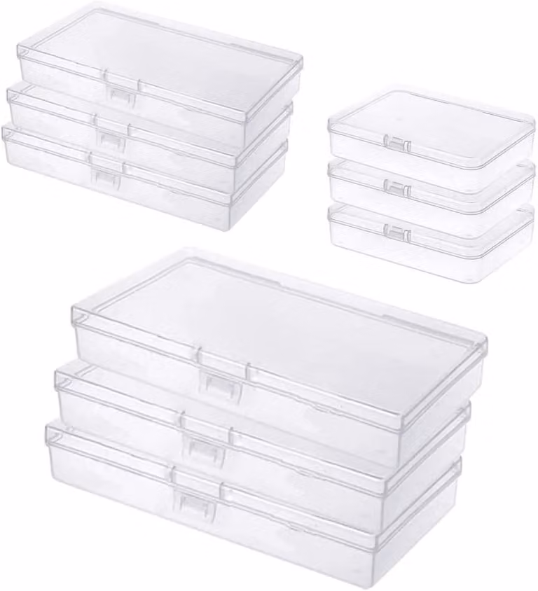Piccole scatole di stoccaggio in plastica trasparente, set da 9 pezzi, disponibili in 3 diverse dimensioni, ideali per hobby e lavori manuali