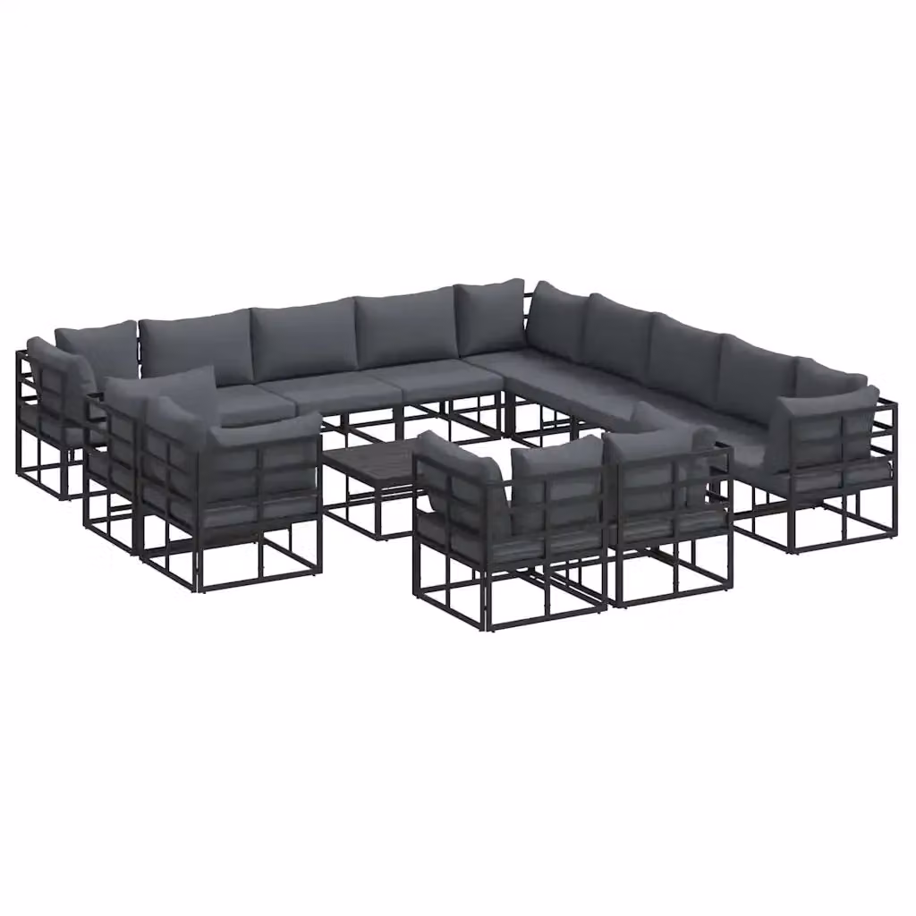 Set Divano da Giardino a L vidaXL 14 pz in Alluminio Verniciato Nero con Cuscini – 2