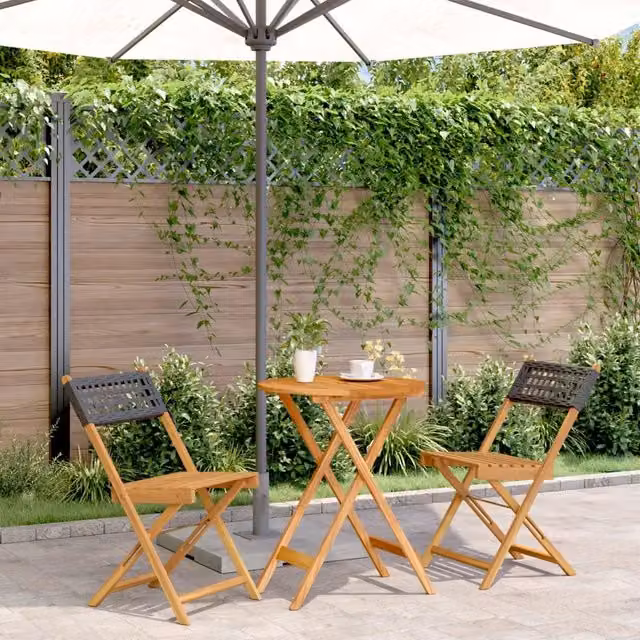Set da Bistrot vidaXL 3 pz in Polyrattan e Legno di Acacia Nero e Marrone L/P/H: 75 x 60 x 60 cm – 1