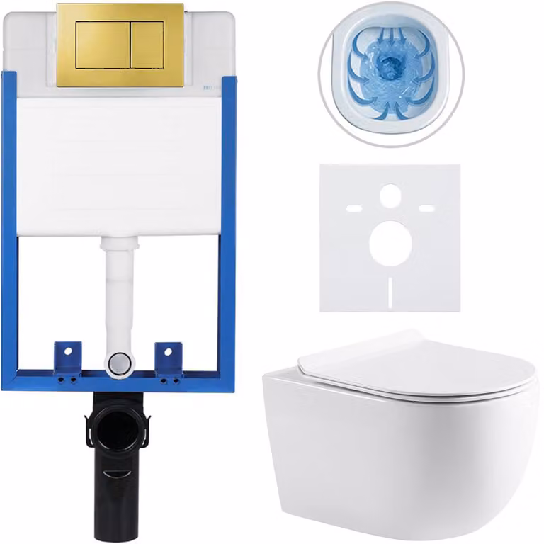 CERANO - Set completo per WC da incasso Lite/Felci - bianco lucido - pulsante per WC Classic, dorato - da incasso - 52,5x36 cm
