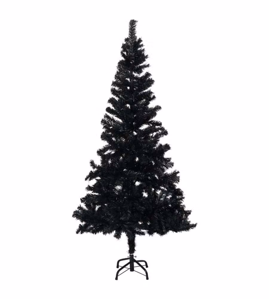 Set Albero Natale Artificiale con LED e Palline Nero 240 cm PVC
