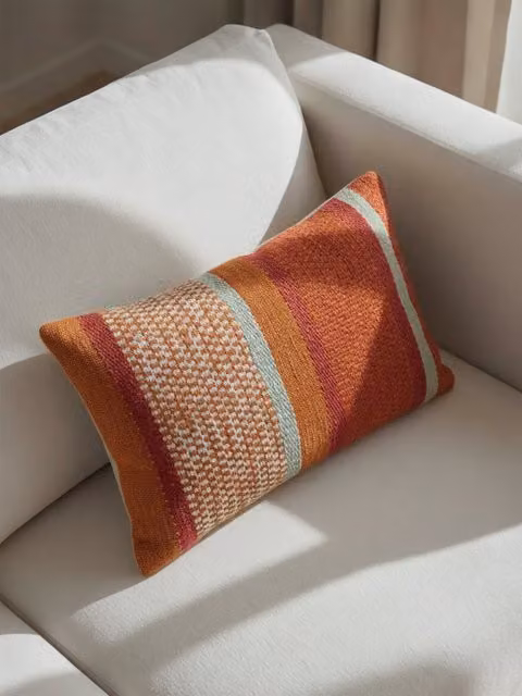 Cuscino rettangolare Api Kenay Home in cotone con motivo a righe, colori rosa, arancione e blu, L/P: 40 x 40 cm