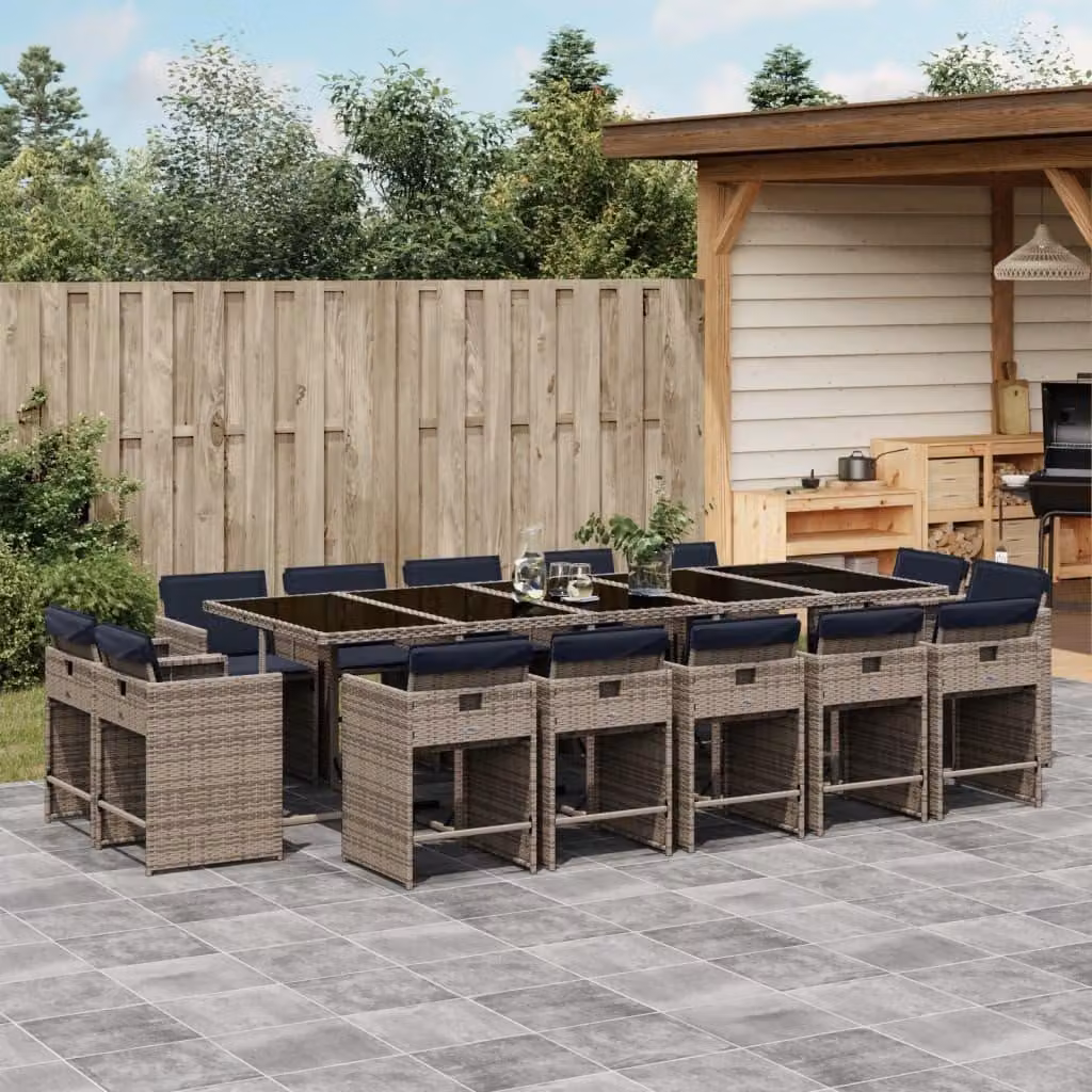 Maison Exclusive - Set da pranzo da giardino da 15 pezzi con cuscini, grigio, polyrattan
