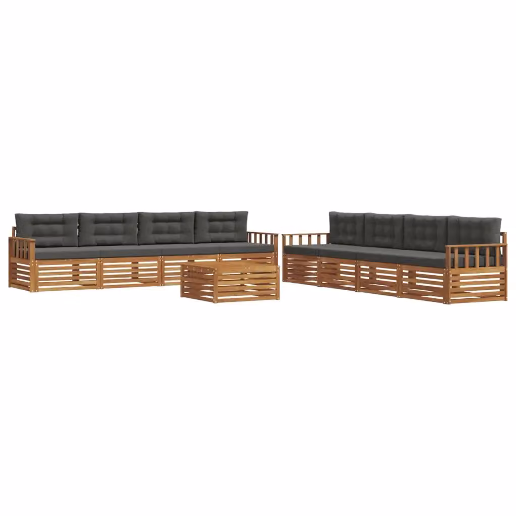 Set di mobili da esterno vidaXL in legno di acacia con divano a 3 posti, tavolino da caffè e 9 pezzi, colore Antracite e Marrone – 2
