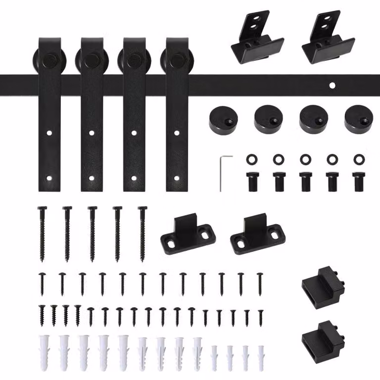Kit per porta scorrevole in legno - 183 cm | Colore: Nero | Dimensioni: 183x0,6x18 cm