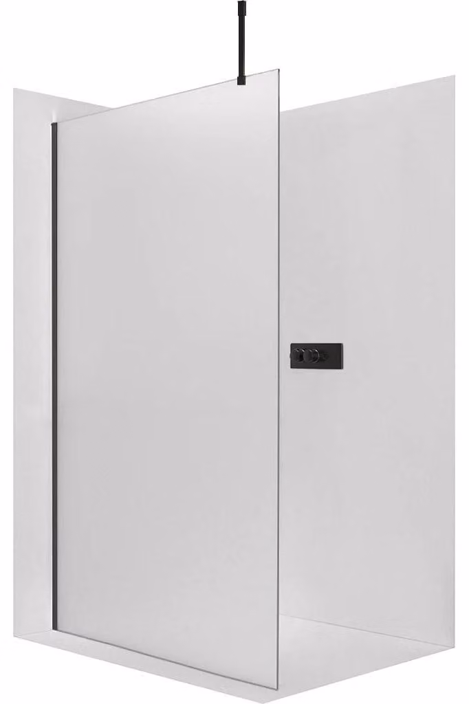 CERANO - Box doccia Walk-in Onyx Top Cube L/P - 8 mm - montante squadrato - nero opaco, vetro smerigliato - 110x200 cm