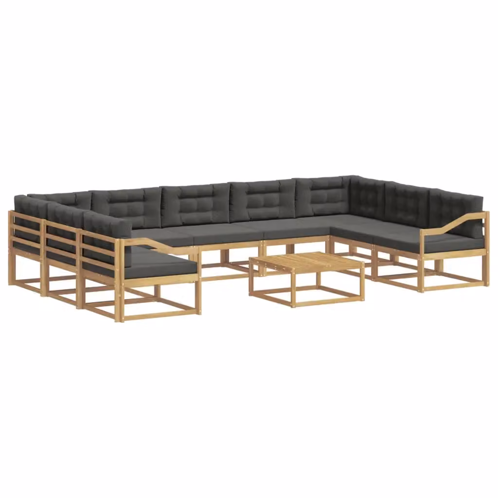Set di divani da esterno vidaXL a forma di L con tavolo da caffè, in legno di acacia trattato, colore bianco e antracite, composto da 10 pezzi con cuscini inclusi – 2