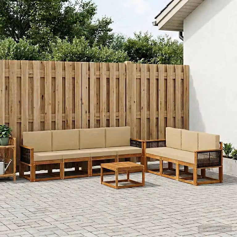 Set di divani da esterno moderno vidaXL in legno di acacia, 7 pezzi, colore naturale beige e marrone