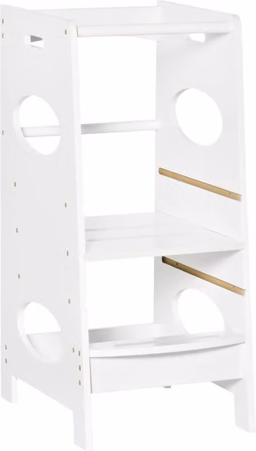 Torre di apprendimento Montessori HOMCOM regolabile in altezza con 3 livelli per bambini in legno MDF bianco – 1