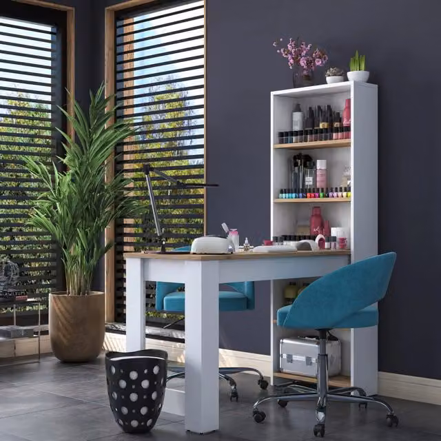 Scrivania DMORA Moderna con Piano Rettangolare, Colore Marrone Rovere e Bianco, L 120 cm x P 31 cm x H 54 cm – 1