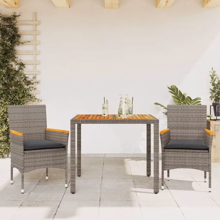 Maison Exclusive - Set Pranzo da Giardino 3pz con Cuscini Polyrattan Acacia Grigio