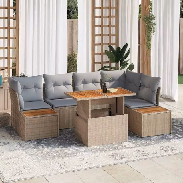 Set Divano da Giardino 10 Pezzi vidaXL in Rattan Beige con Cuscini e Struttura in Acciaio