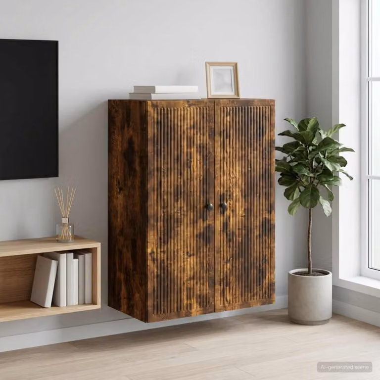 Mobiletto a muro vidaXL in stile vintage, Rovere Fumo, L: 66 cm, P: 34,5 cm, H: 90 cm