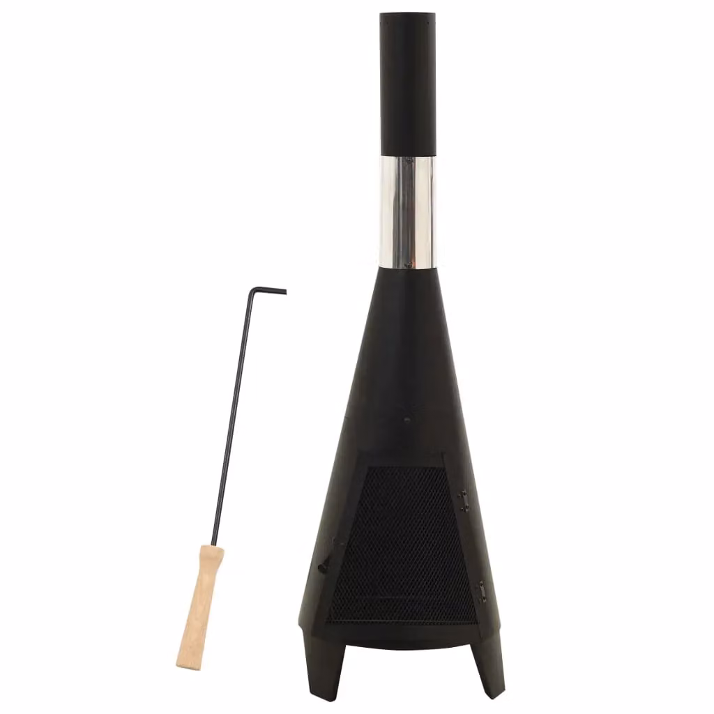 Chiminea HELLOSHOP26 stufa da giardino in acciaio nero con attizzatoio L/P/H: 38 x 38 x 122 cm – 2