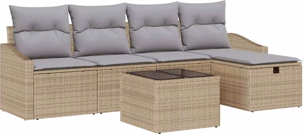 Set di divani con cuscino con archiviazione Beige polyrattan