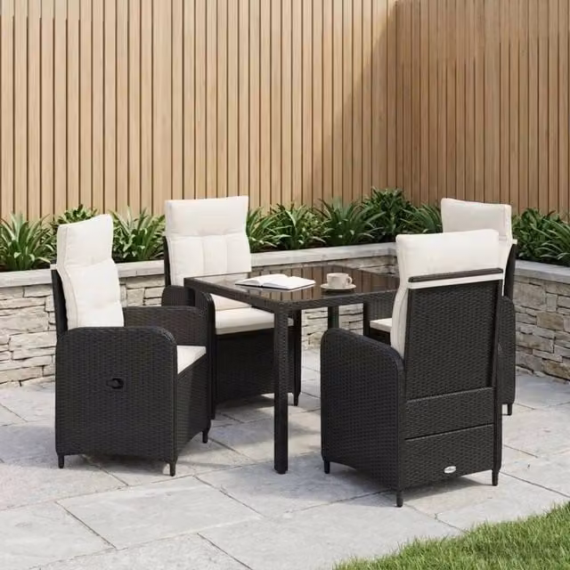 Set da pranzo per esterni 5 pz Nero e Bianco Crema polyrattan 3422295