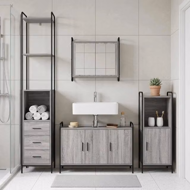 Set di Armadi da Bagno 4 pz Sonoma grigio 40 x 36 x 200,5 cm 3444648