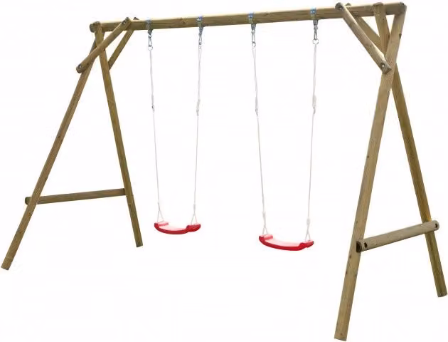 Altalena da giardino doppia per bambini, struttura in legno impregnato Ø10 cm con 2 seggiolini, uso esterno privato 3-14 anni - Esterni da Vivere