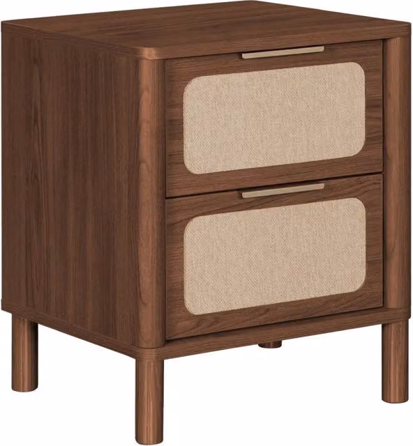 Comodino vintage SWEEEK in legno e paglia di Vienna con 2 cassetti, marrone e oro – 1