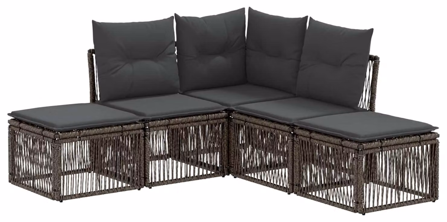 Set di divani da giardino, 5 pezzi, colore grigio, in rattan sintetico