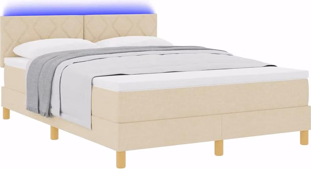 SYFAX™ Letto a Sorgente LED con materasso Crema 140 x 200 cm Tessuto