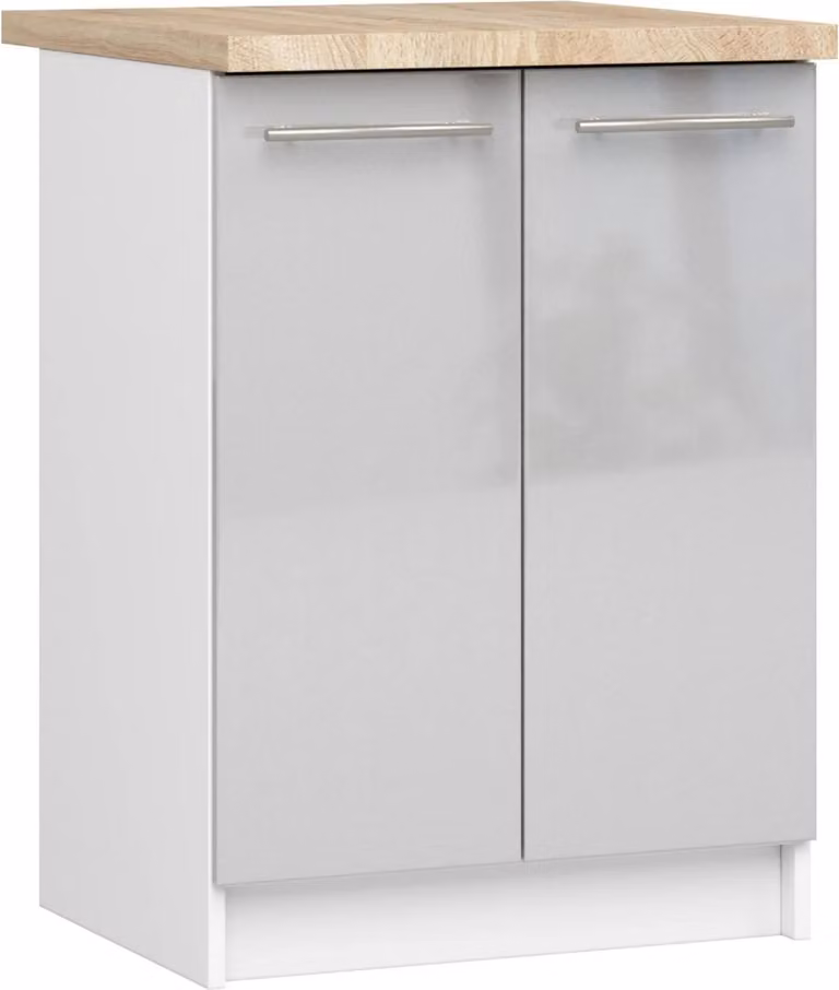 Akord Mobile Da Cucina Oliwia 2 Ante Con Ripiano Bianco Metallizzato Lucido 60X46X85 Cm