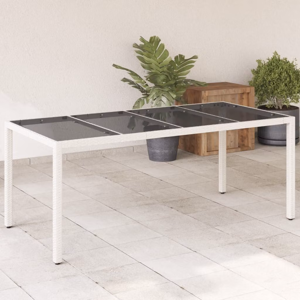 Maison Exclusive - Tavolo da giardino con piano in vetro bianco 190x90x75 cm Poly Rattan