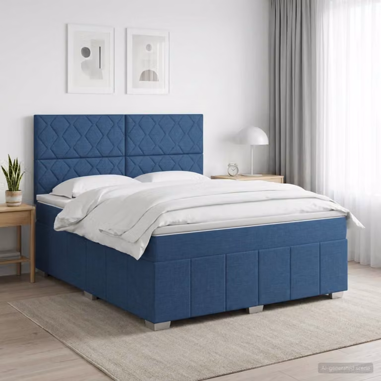 Letto box spring con materasso vidaXL in tessuto blu e bianco, con molle a sacco, L 160 x P 200 cm