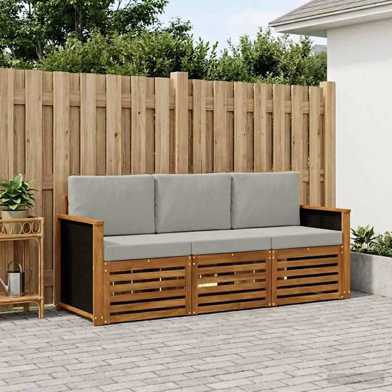 Set di divani da giardino vidaXL in legno di acacia massello con cuscini imbottiti, marrone e grigio
