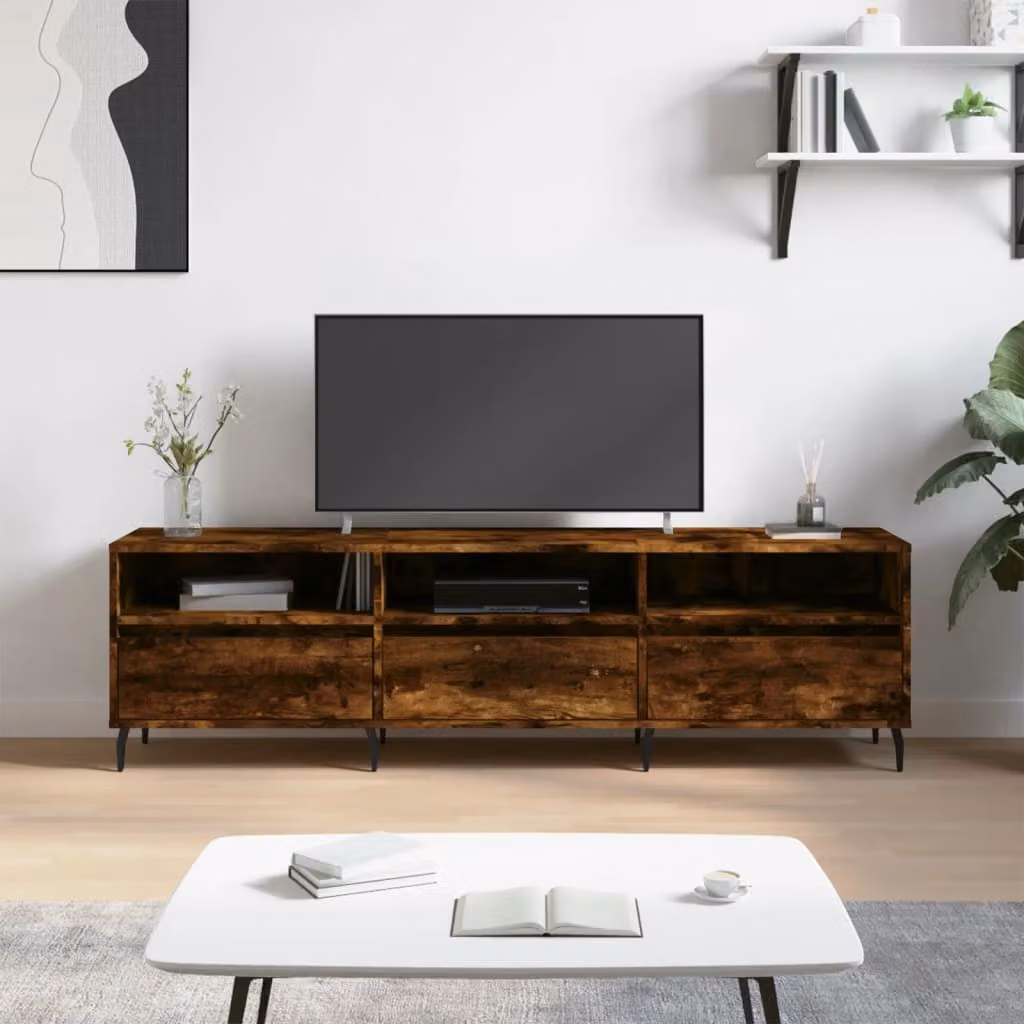 Mobile Porta TV vidaXL Rovere Fumo in Legno e Metallo, L 150 x P 30 x H 44,5 cm