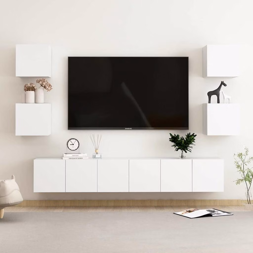 vidaXL Set di Mobili Porta TV Moderno da Parete in Legno Multistrato Bianco Opaco