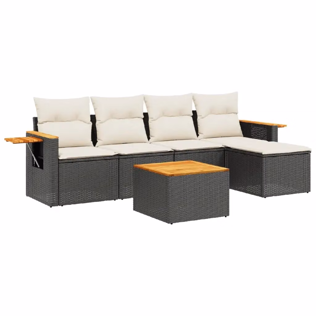 Set Divano da Giardino vidaXL 6 pz in Polyrattan con Cuscini e Tavolino Nero – 2