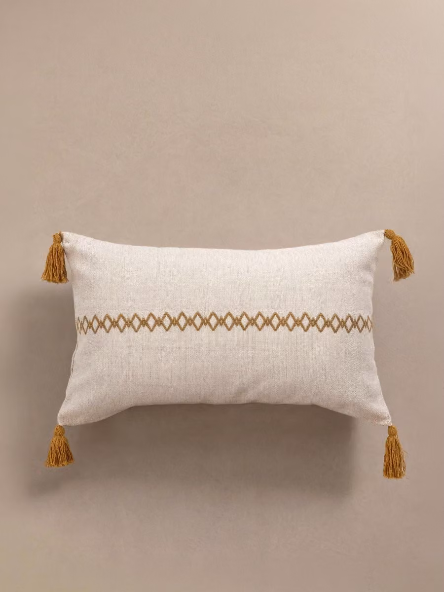 Cuscino rettangolare Ayan Kenay Home in cotone giallo e bianco con rivestimento lavabile – 2