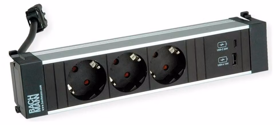 BACHMANN POWER FRAME M 3xCEE7/3, USB A&C 22W Caricatore 0,2m GST18