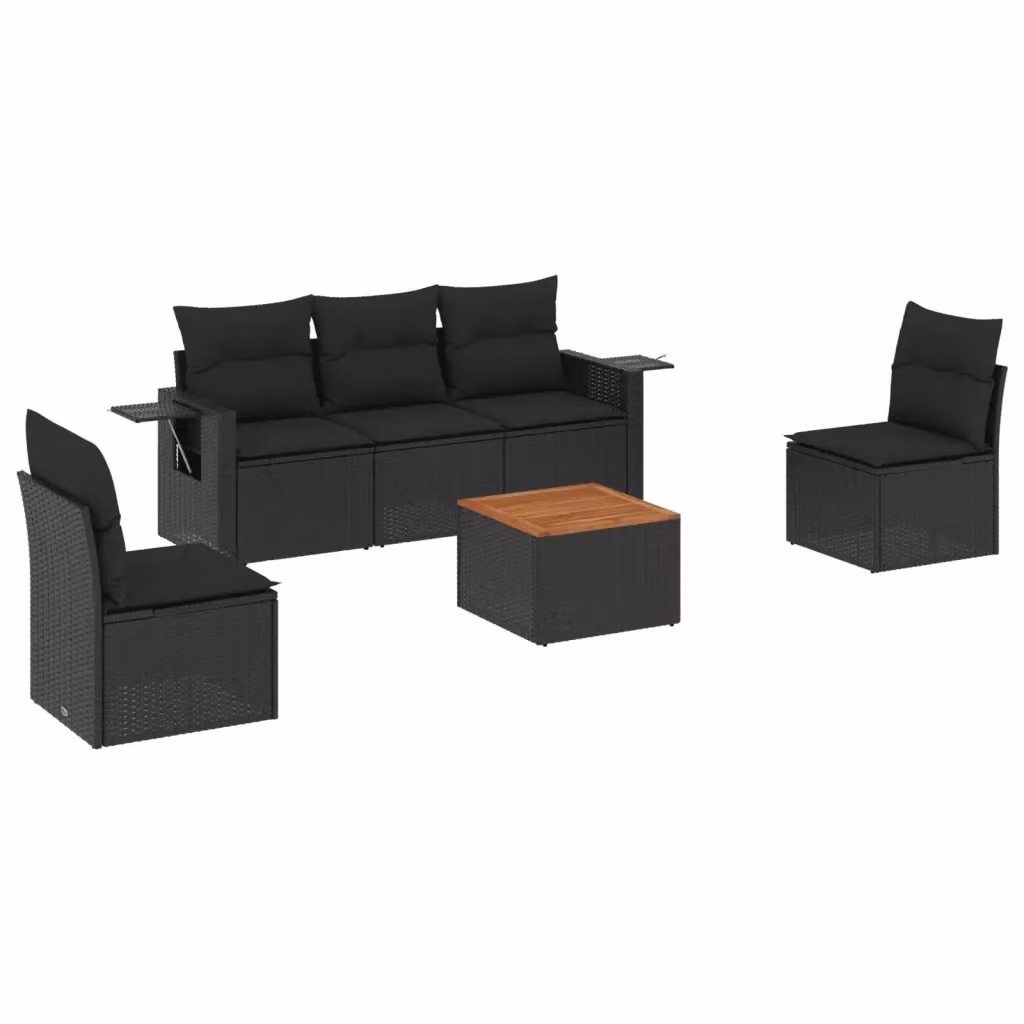 vidaXL Set Divano da Giardino 6 pz in Polyrattan Nero con Cuscini e Tavolino – 2