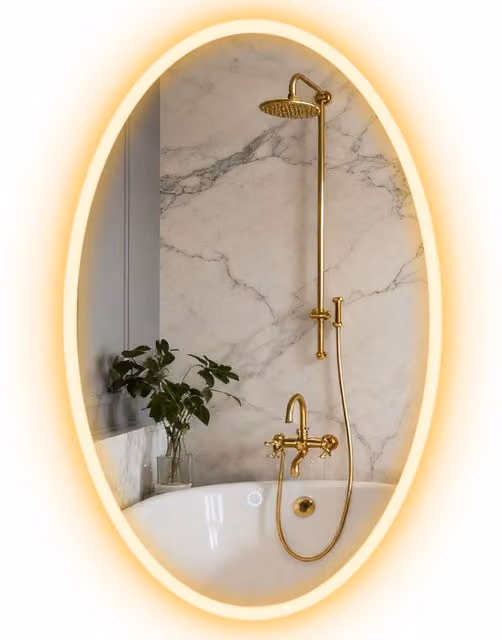 Specchio da bagno ovale XYLO con illuminazione LED dimmerabile e funzione antiappannamento L: 80 cm, P: 50 cm