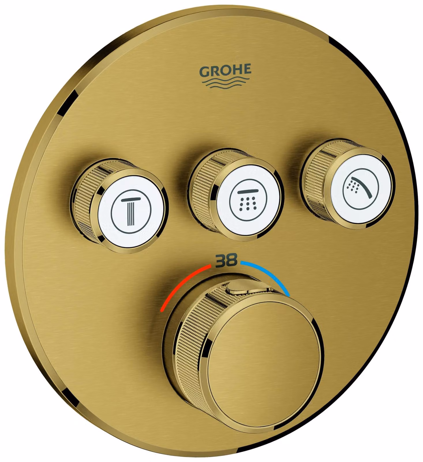 Thermostat Grohe Grohtherm SmartControl avec trois vannes d'arrêt, rosette murale ronde, 29121GN0, 29121GN0
