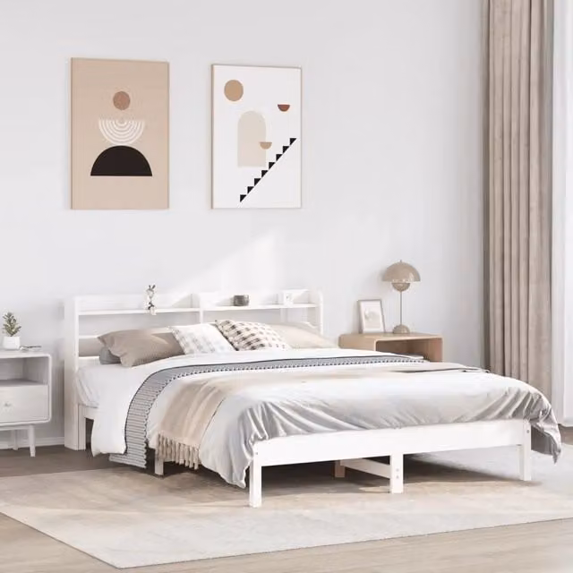 Letto senza Materasso-Struttura Letto Bianco 135x190 cm Legno Massello di Pino 736026