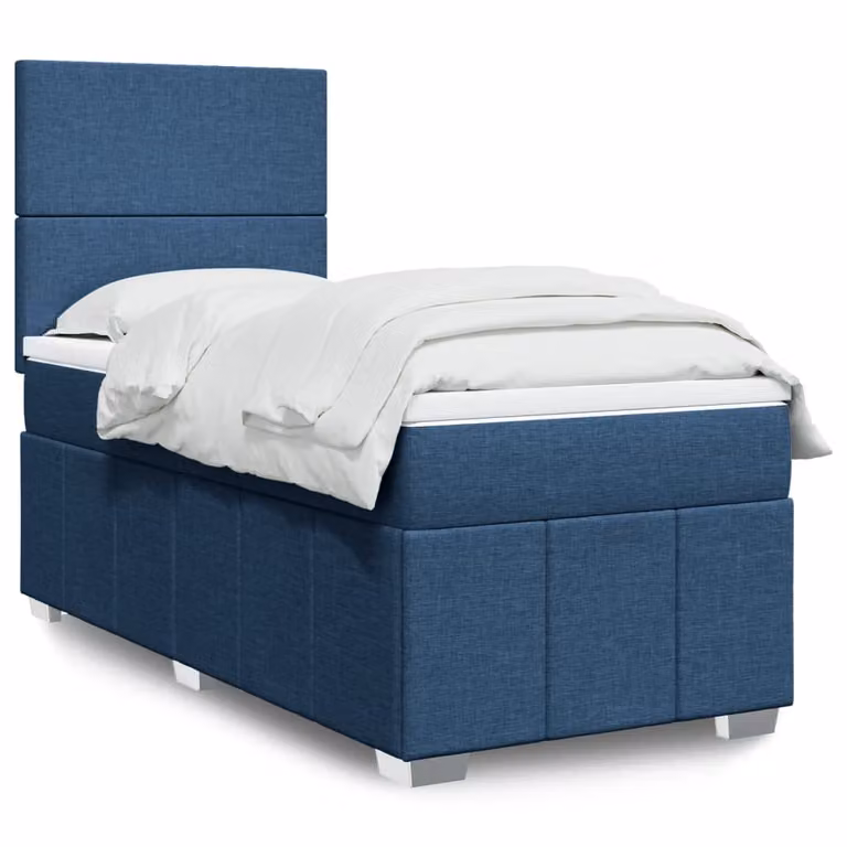 vidaXL Letto Ibrido con Giroletto a Molle e Materasso a Tasche Blu e Bianco L/P: 100 x 200 cm
