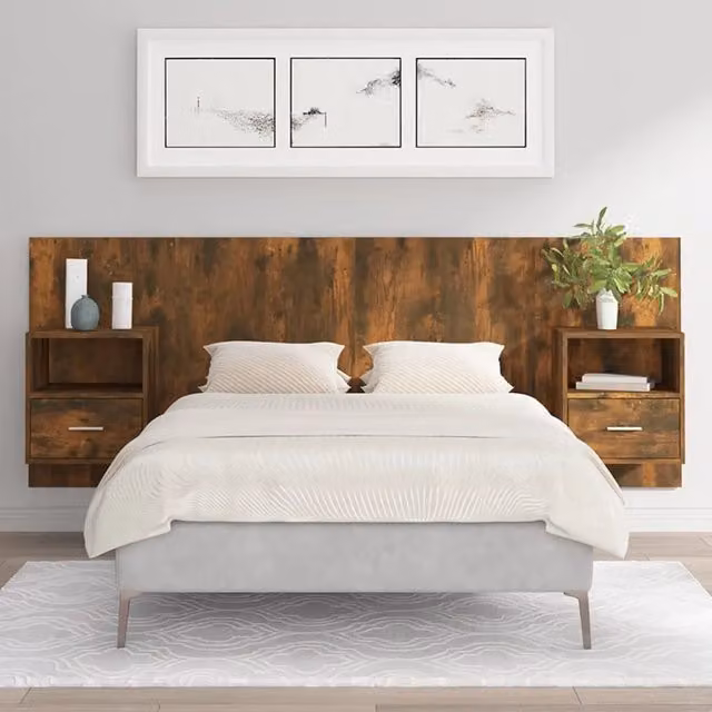 Testiera Letto con Comodini Integrati vidaXL in Legno Rovere Fumo Marrone L 151 x H 80 x P 120 cm