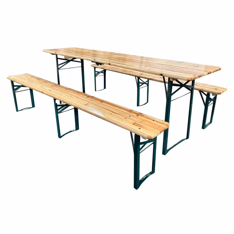 SVITA Set da birreria in legno, 3 pezzi, pieghevole, set da birreria in stile tendone, finitura naturale, 220x50 cm