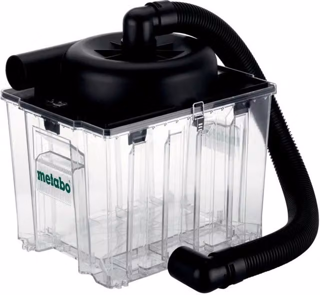 Metabo Pre-separatore per aspiratore universale con tecnologia a ciclone, Nero e Trasparente, Capacità 25 L, Diametro raccordo 58 mm, Diametro tubo 49 mm, Lunghezza tubo 90 cm