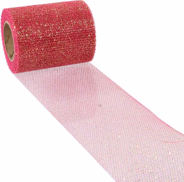 Organza decorativa rosa in bobina, larghezza 8 cm, lunghezza 10 m
