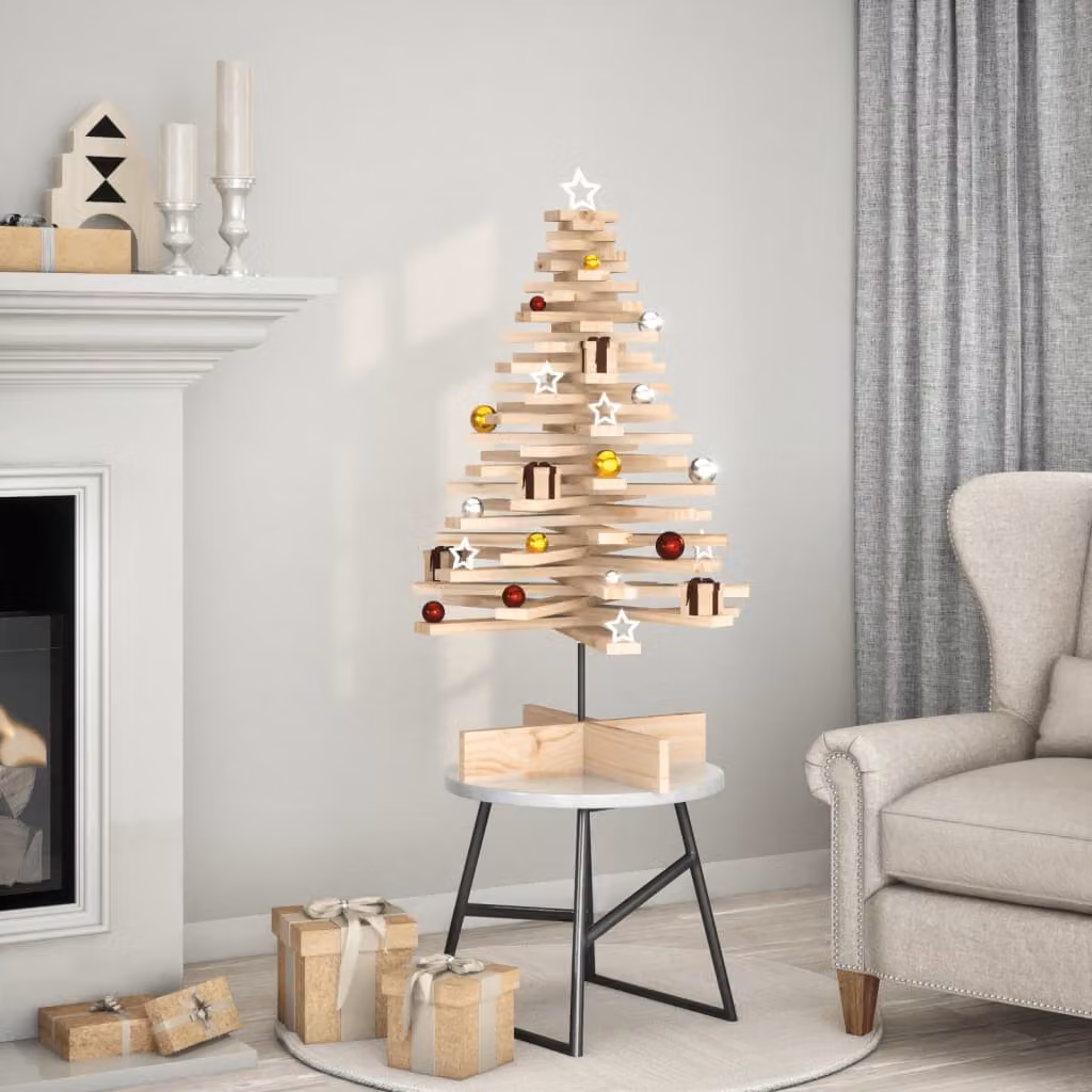 Albero di Natale decorativo in legno massello vidaXL, colore marrone, Altezza: 100 cm