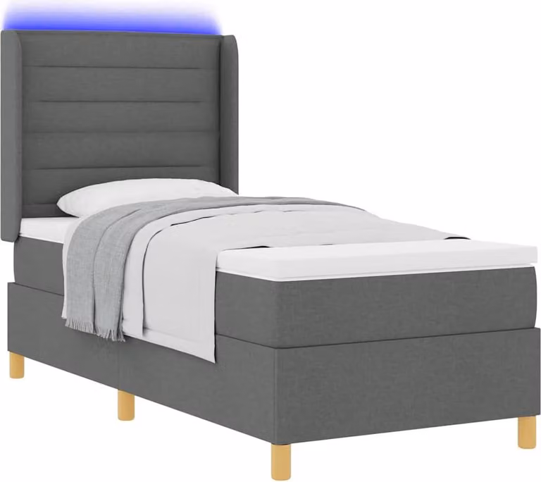 Letto a molle con strisce LED Grigio 90 x 190 cm Tessuto
