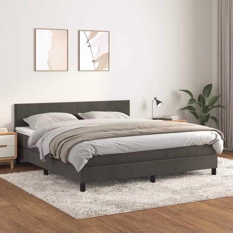 vidaXL Letto Ibrido con Giroletto a Molle e Materasso in Velluto Grigio e Bianco L/P/H: 160 x 200 x 88 cm